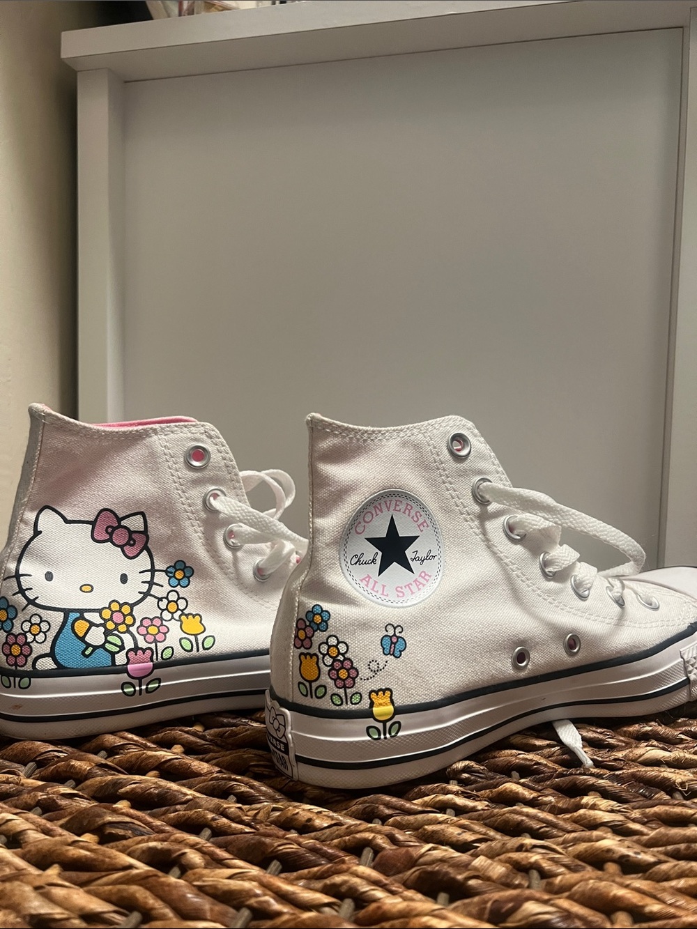 Converse White Hello Kitty Floral High-Top Sneakers (Kids)